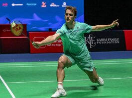 Alex Lanier defeats Anders Antonsen in the first round of the Indonesia Open badminton tournament in Jakarta. (Photo: AFP)