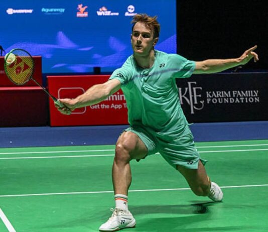 Alex Lanier defeats Anders Antonsen in the first round of the Indonesia Open badminton tournament in Jakarta. (Photo: AFP)