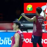 Goh Sze Fei and Nur Izzuddin celebrate after defeating Kim Won Ho and Seo Seung Jae to reach the 2026 Indonesia Open badminton men’s doubles final. (Photo: BWF)