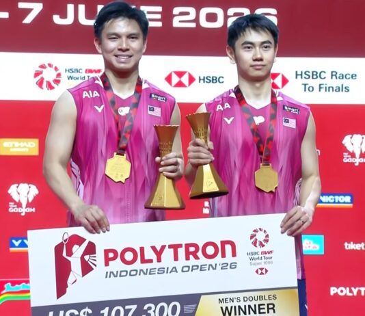 Goh Sze Fei-Nur Izzuddin End Malaysia’s 18-Year Men’s Doubles Wait at Indonesia Open Goh Sze Fei and Nur Izzuddin Rumsani pose with their trophy after winning the 2026 Indonesia Open badminton men’s doubles title in Jakarta. (Photo: BWF)