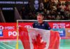 Victor Lai Makes History as An Se Young Defends Indonesia Open Title Victor Lai celebrates with a Canadian flag after defeating Jonatan Christie to win the Indonesia Open badminton men’s singles title in Jakarta. (Photo: AFP)