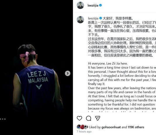Lee Zii Jia receives support from badminton fans after sharing an emotional statement about his recent struggles and career challenges. (Photo: Lee Zii Jia's Facebook)
