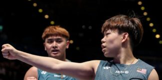 Kang Khai Xing and Aaron Tai upset China’s seventh seeds Chen Bo Yang and Liu Yi at the first round of 2026 Japan Open. (Photo: BAM)