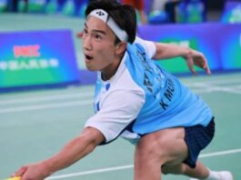 Kento Momota defeats Ren Chengming to win the men’s singles title at the 2026 Shanghai Open badminton tournament. (Photo: Xinhua)