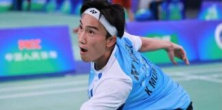 Kento Momota defeats Ren Chengming to win the men’s singles title at the 2026 Shanghai Open badminton tournament. (Photo: Xinhua)