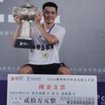 Cheam June Wei celebrates after defeating Zhao Jun Peng to win his fourth Lin Dan Cup badminton men’s singles title in Chenzhou. （Photo: Cheam June Wei's IG)