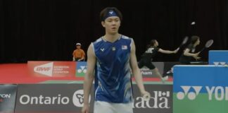 Lee Zii Jia loses to Riki Takei during the Canada Open badminton men’s singles semifinals. (Photo: BWF)