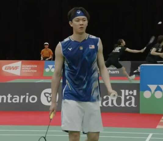 Lee Zii Jia loses to Riki Takei during the Canada Open badminton men’s singles semifinals. (Photo: BWF)