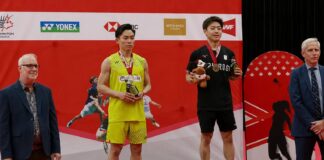 Yudai Okimoto (R) defeats Riki Takei in an all-Japanese men’s singles final as Japan sweeps all five titles at the 2026 Canada Open badminton tournament. (Photo: AFP)
