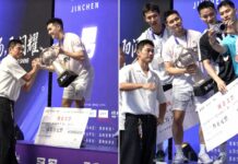 Malaysia’s Cheam June Wei celebrates his fifth Lin Dan Cup badminton title after defeating China’s Ren Cheng Ming 15-11, 15-6 in the 2026 Jincheng final. (Photo: Lin Dan Cup)