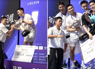 Malaysia’s Cheam June Wei celebrates his fifth Lin Dan Cup badminton title after defeating China’s Ren Cheng Ming 15-11, 15-6 in the 2026 Jincheng final. (Photo: Lin Dan Cup)