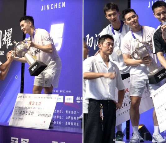 Malaysia’s Cheam June Wei celebrates his fifth Lin Dan Cup badminton title after defeating China’s Ren Cheng Ming 15-11, 15-6 in the 2026 Jincheng final. (Photo: Lin Dan Cup)