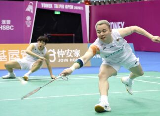 Aaron Chia and Aaron Tai advance to the men’s doubles quarterfinals at the 2026 Korea Masters badminton tournament. (Photo: Taipei Open)