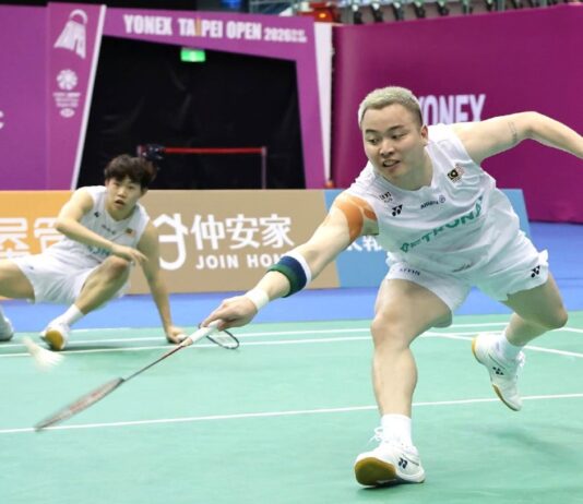 Aaron Chia and Aaron Tai advance to the men’s doubles quarterfinals at the 2026 Korea Masters badminton tournament. (Photo: Taipei Open)