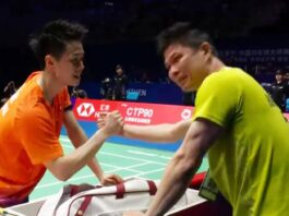 Wong Choong Hann (R) was moved to tears after his protégé Jason Gunawan made badminton history by reaching the 2026 China Masters men’s singles final, where he will face another of Wong’s protégés, fellow Hong Kong player Lee Cheuk Yiu.