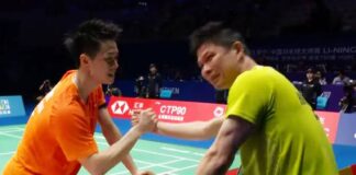 Wong Choong Hann (R) was moved to tears after his protégé Jason Gunawan made badminton history by reaching the 2026 China Masters men’s singles final, where he will face another of Wong’s protégés, fellow Hong Kong player Lee Cheuk Yiu.