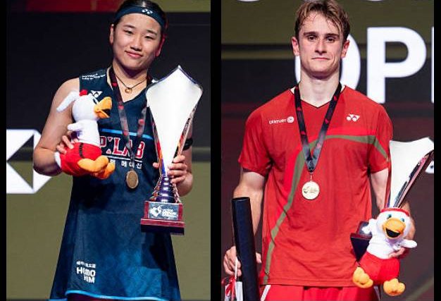 An Se Young (L) celebrates her 2026 Denmark Open women’s singles title after defeating Akane Yamaguchi, while Alex Lanier makes French badminton history in men’s singles. (Photo: BWF)